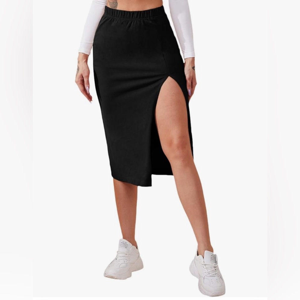 Black High Slit Midi